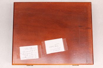 Media type: image;   Special Collections 3119 documents cataloged_item 3120 documents cataloged_item 3121 documents cataloged_item 3122 documents cataloged_item 3123 documents cataloged_item 3124 Description: Digital photo of Northcutt box to document exterior and interior text.;